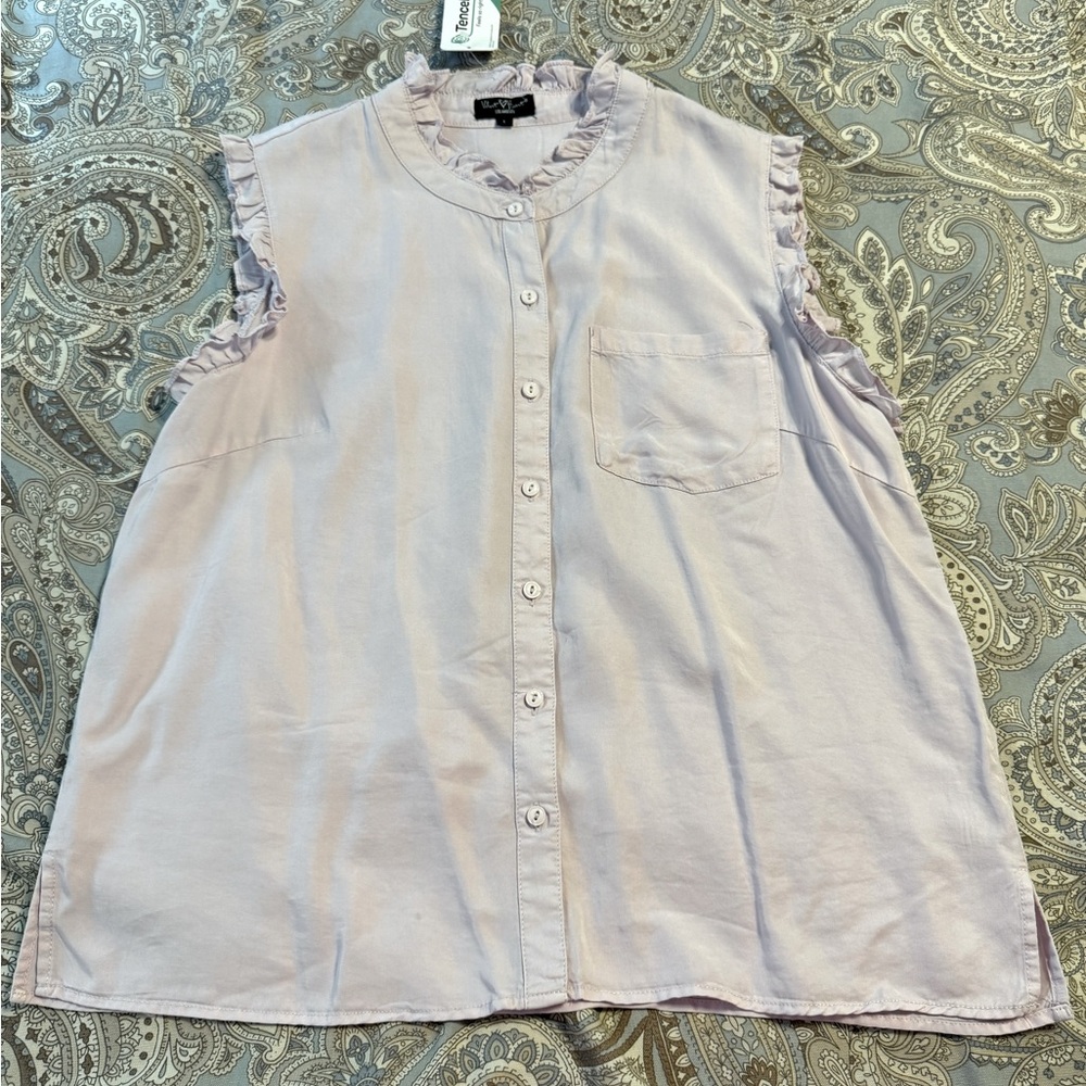 Velvet Heart Lavender Button Up Sleeveless Ruffle Top New